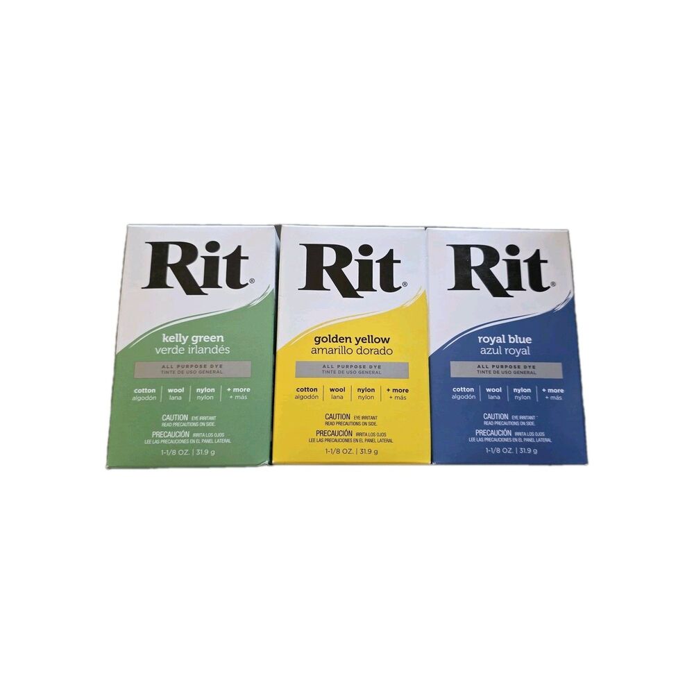 LOT 3  Rit Dye Powder Kelly Green, Yellow & Royal Blue 32 (31.9g) 3-Pack